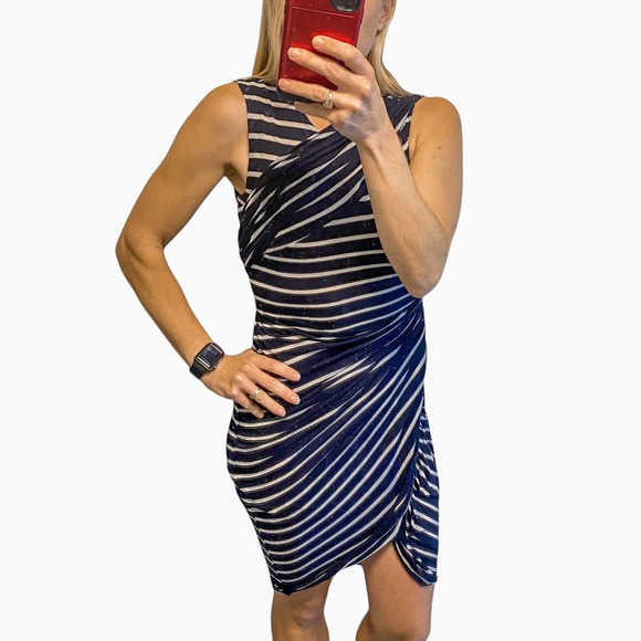 Bailey 44 Dresses & Skirts - Bailey44 New Jersey Tornado Stripe Asymmetric Drape Casual Mini Dress XS